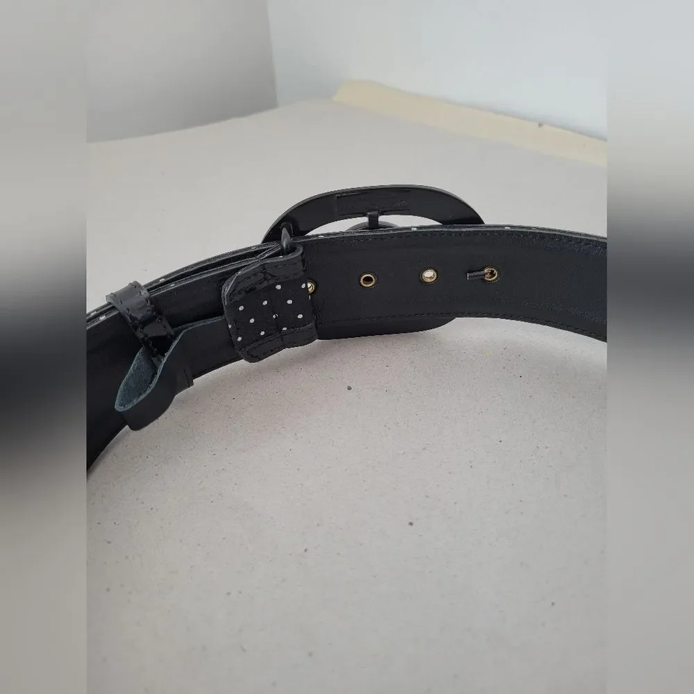 Emporio Armani Black Polka Dot Belt Leather Size 42 Women Designer Office Career